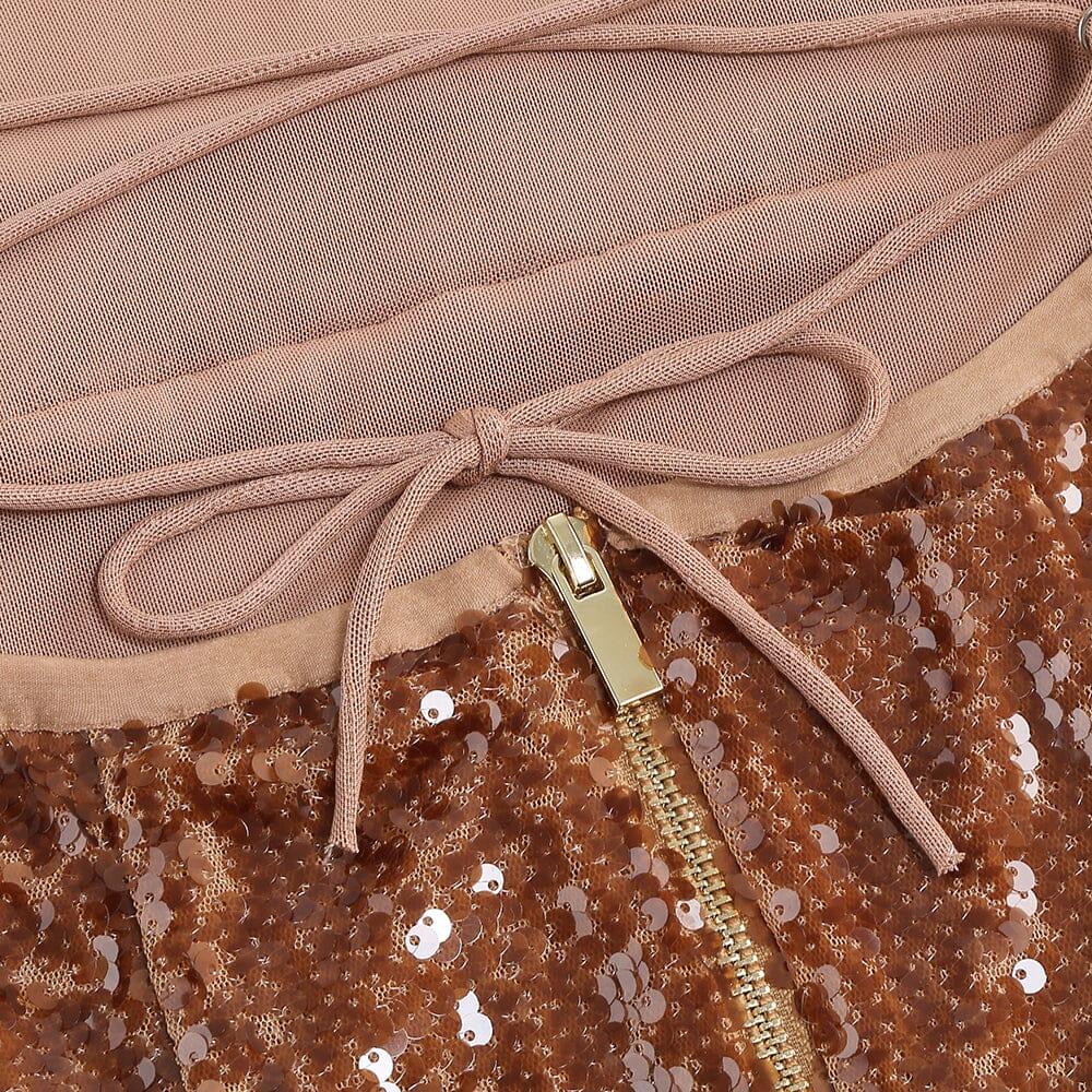 AIIZIE SEQUIN BACKLESS MAXI DRESS IN BROWN - product image