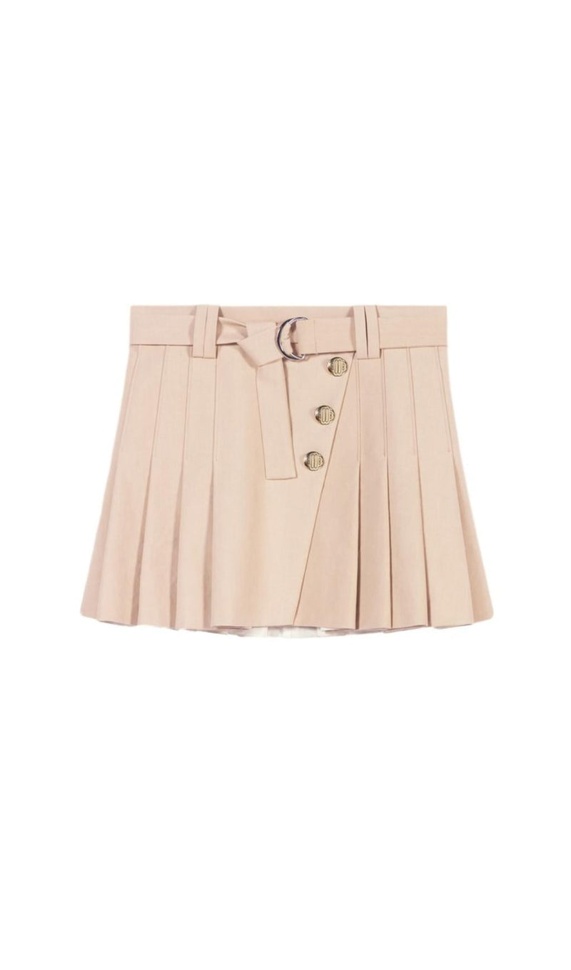 BEIGE PLEATED MINI SKIRT