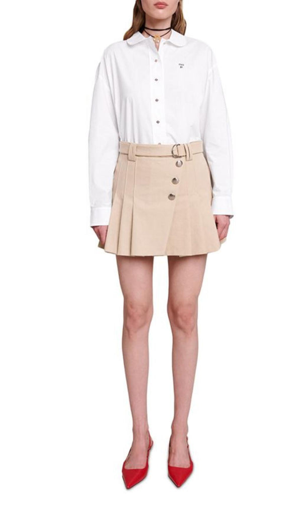 BEIGE PLEATED MINI SKIRT