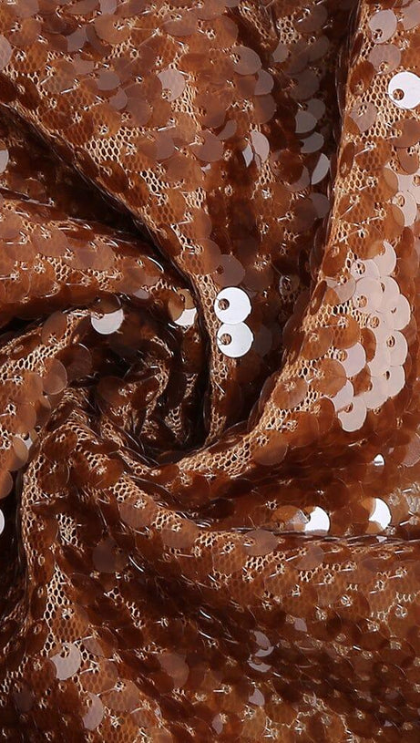 SEQUIN BACKLESS MAXI DRESS IN BROWN