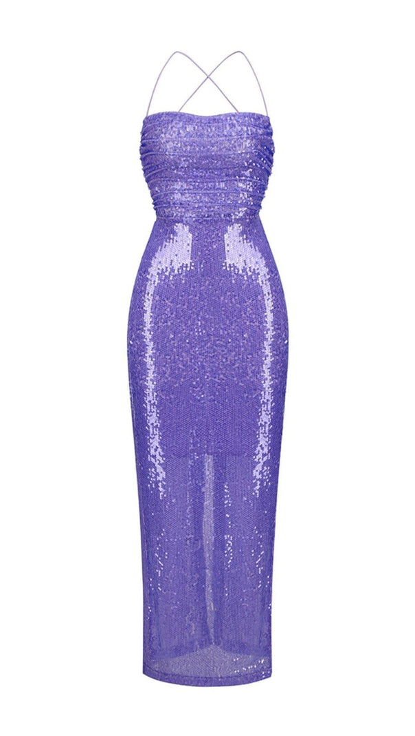 AIIZIE SEQUIN BACKLESS MAXI DRESS IN PURPLE - product image