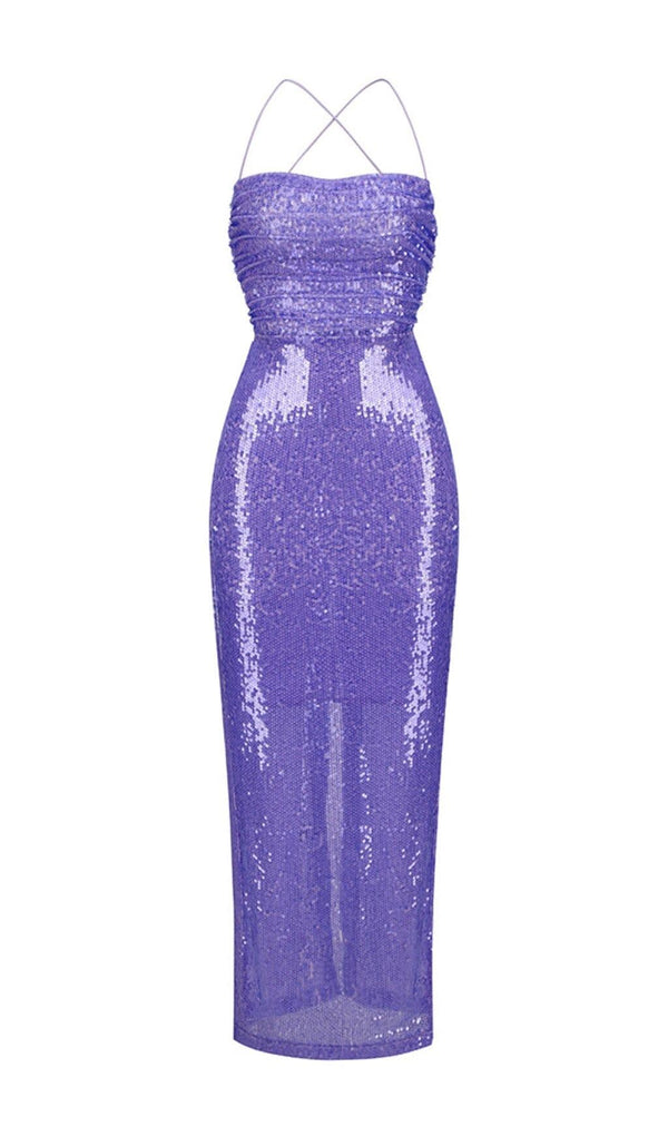 SEQUIN BACKLESS MAXI DRESS IN PURPLE