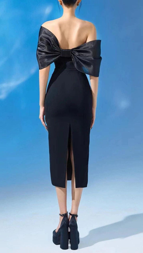 AIIZIE BLACK BUTTERFLY EMBELLISHED MIDI DRESS - product image