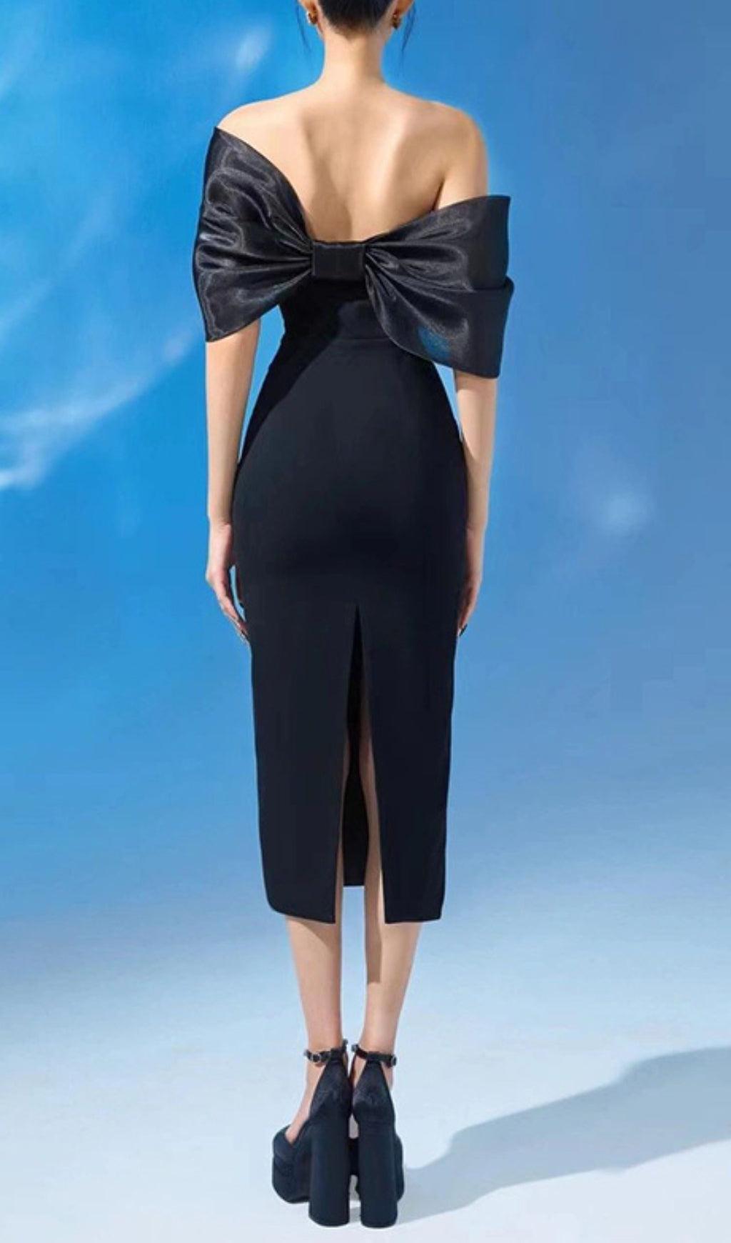 ABITO MIDI CON FARFALLA NERA