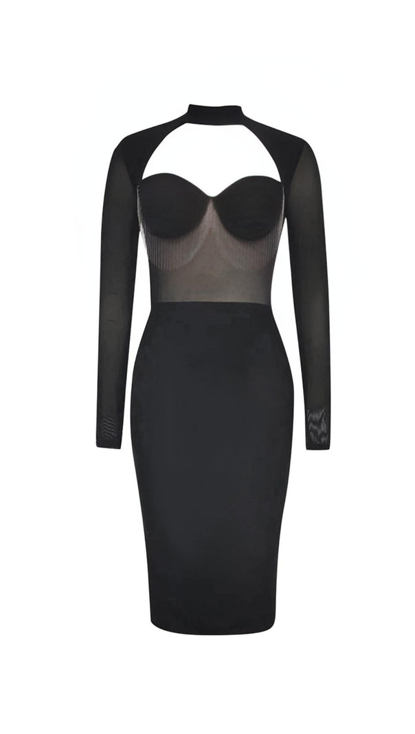 AIIZIE BLACK CUT OUT MESH MINI DRESS - product image