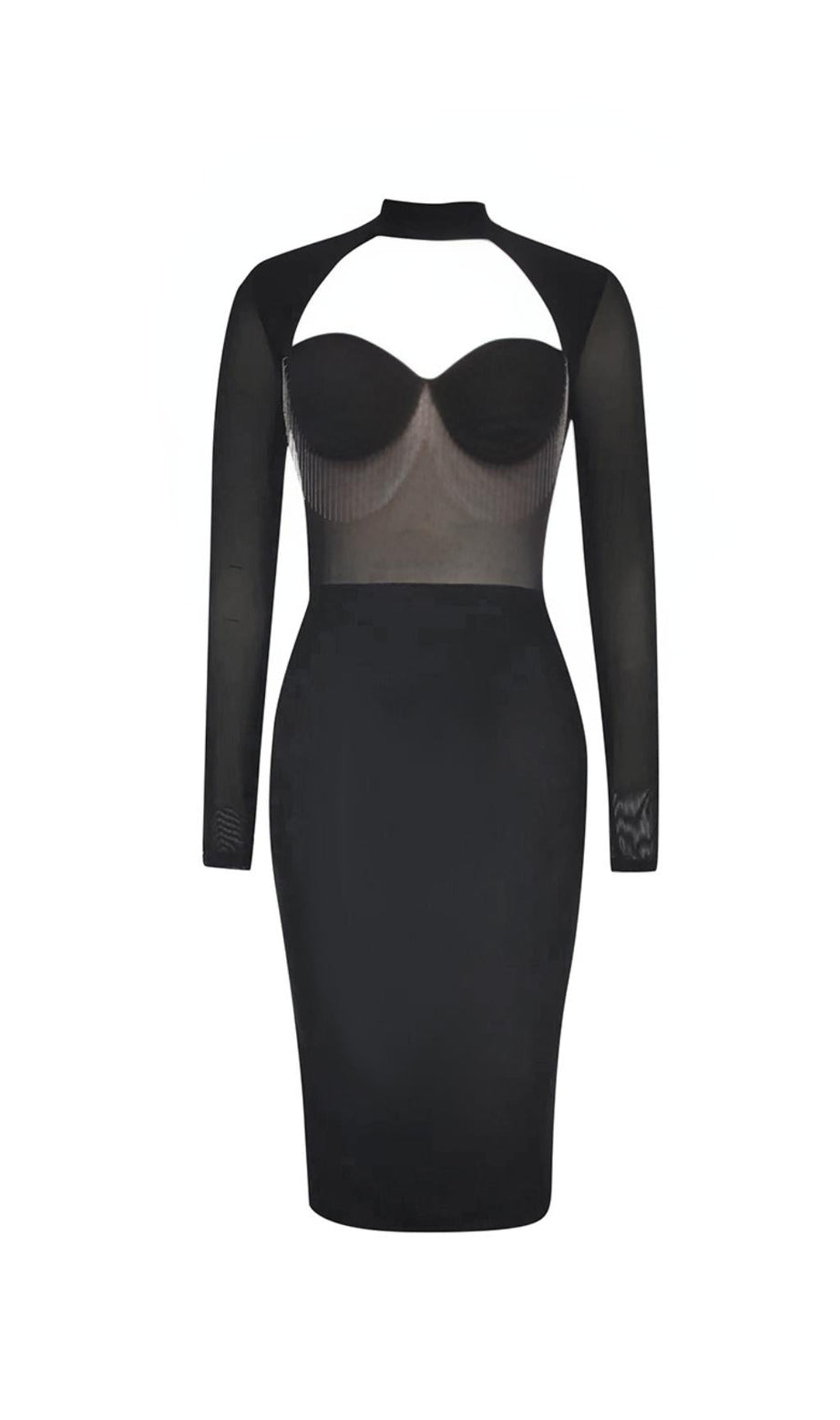 SCHWARZES MINIKLEID AUS NETZ MIT AUSSCHNITT 