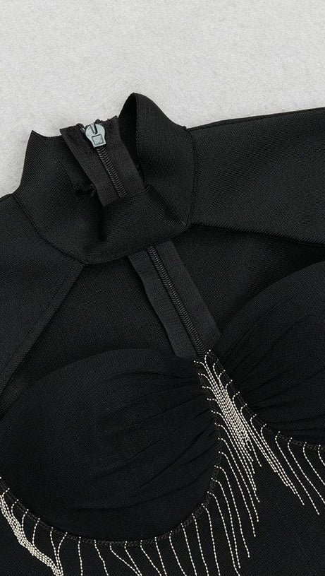 BLACK CUT OUT MESH MINI DRESS