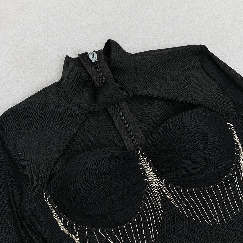 AIIZIE BLACK CUT OUT MESH MINI DRESS - product image