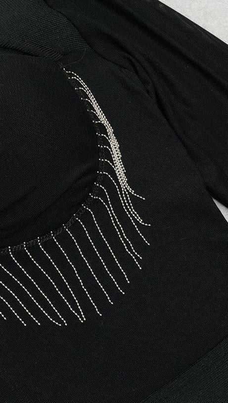 BLACK CUT OUT MESH MINI DRESS