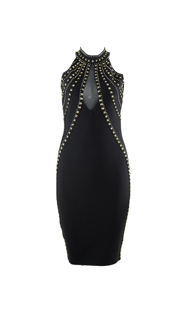 AIIZIE BLACK GOLD STUD BANDAGE MINI DRESS - product image