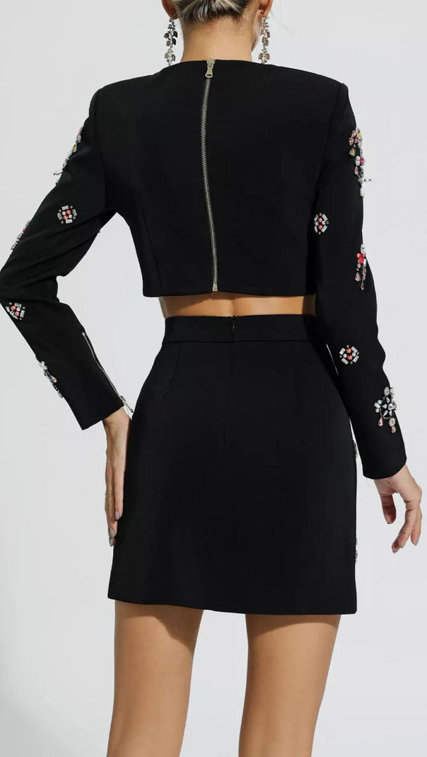 AIIZIE BLACK RHINESTONE EMBELLISHED SKIRT SET - product image