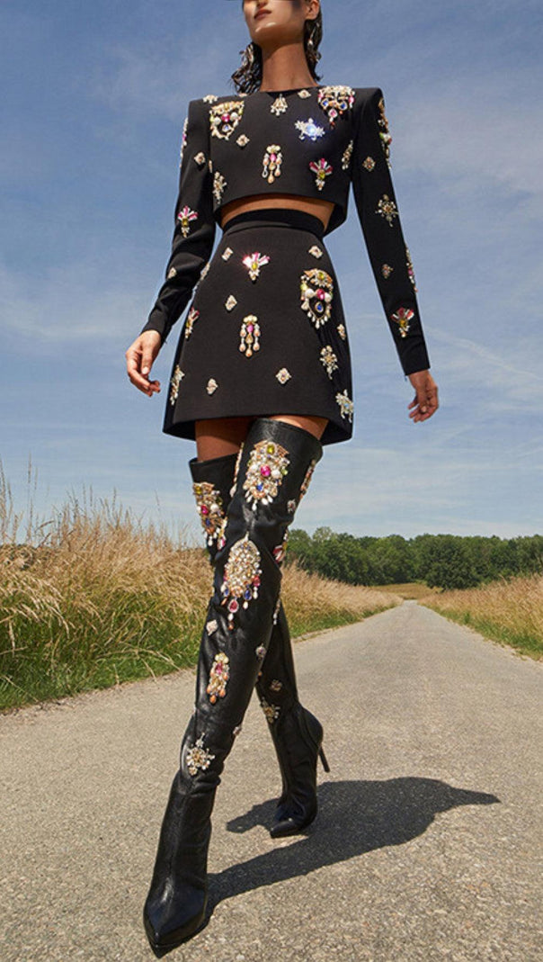 AIIZIE BLACK RHINESTONE EMBELLISHED SKIRT SET - product image