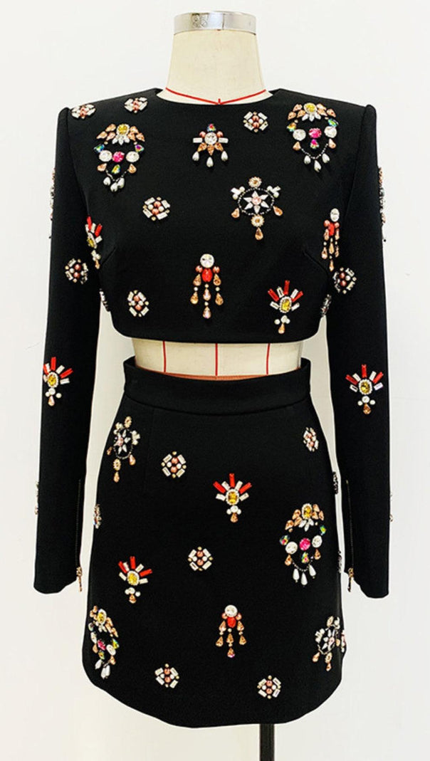 AIIZIE BLACK RHINESTONE EMBELLISHED SKIRT SET - product image