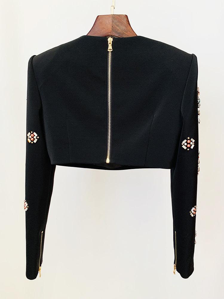 BLACK RHINESTONE EMBELLISHED SKIRT SET