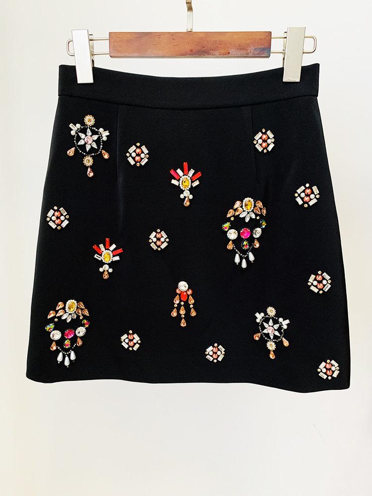 Black Rhinestone Embellished Skirt Set