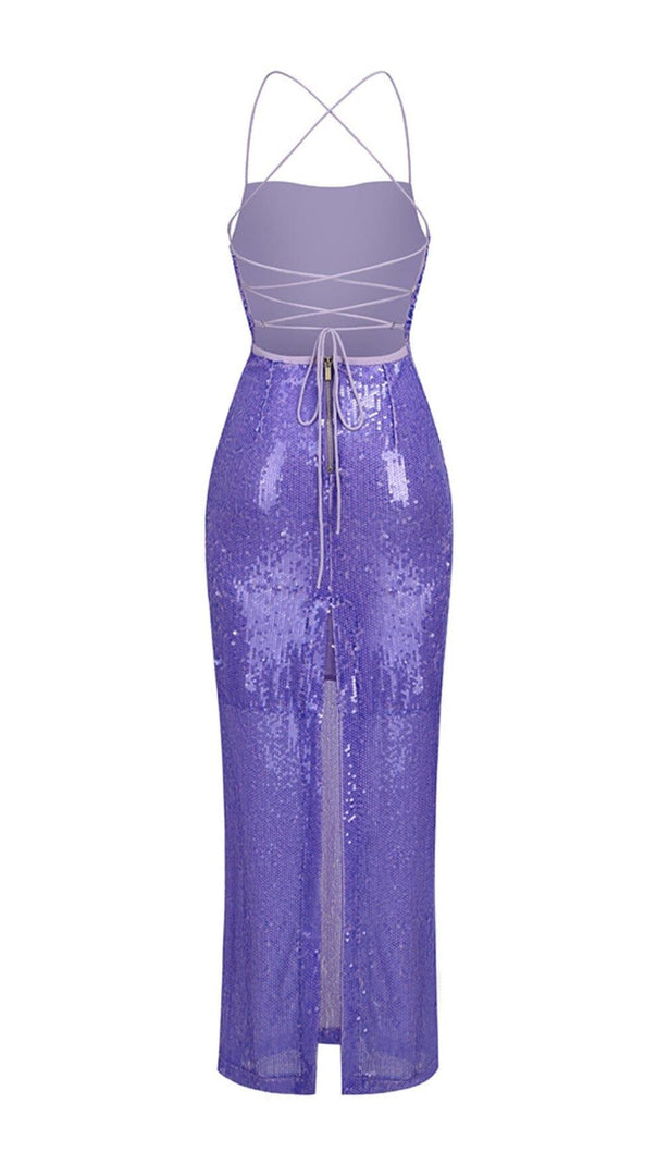 AIIZIE SEQUIN BACKLESS MAXI DRESS IN PURPLE - product image