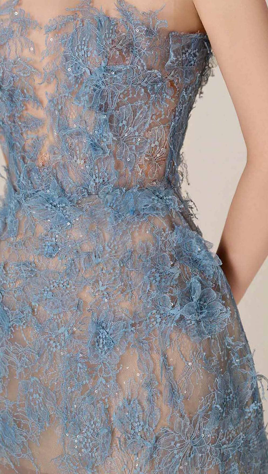 BLUE FLORAL LACE EMBROIDER MIDI DRESS