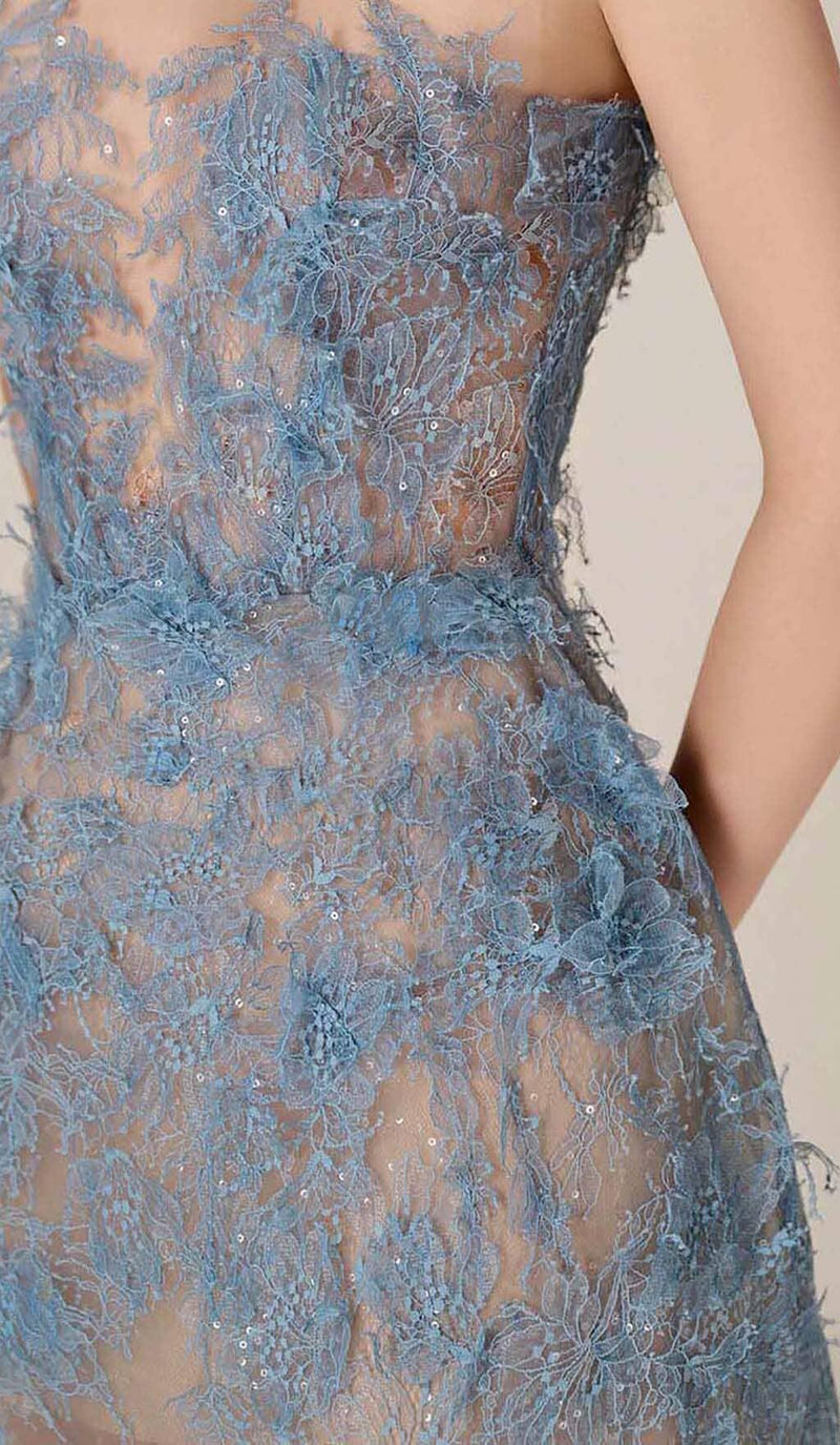 BLUE FLORAL LACE EMBROIDER MIDI DRESS