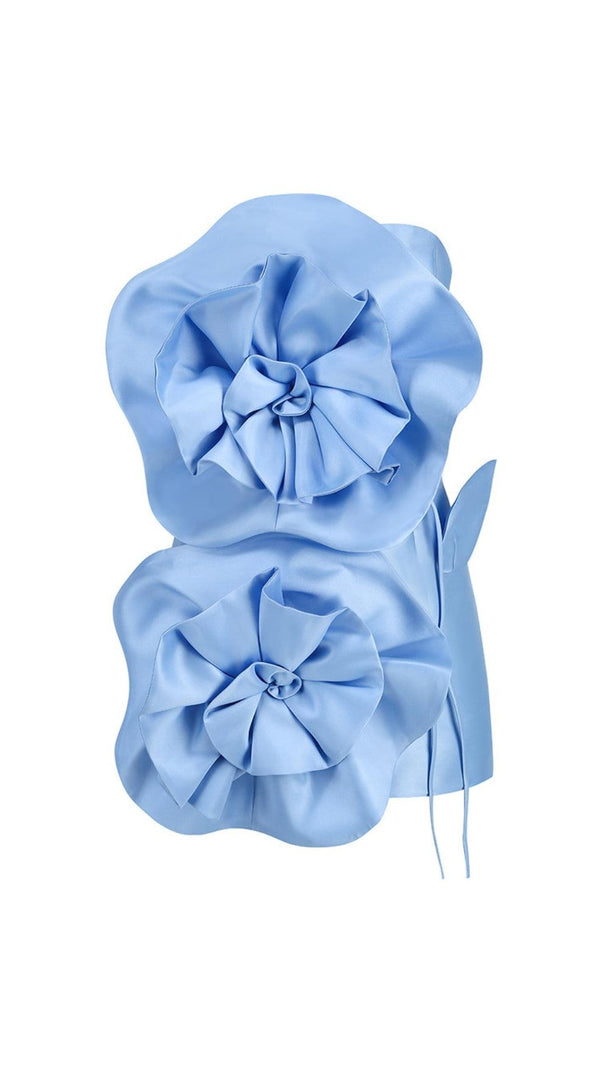 AIIZIE BLUE FLOWER STRAPLESS BIND MINI DRESS - product image