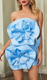 BLUE FLOWER STRAPLESS BIND MINI DRESS