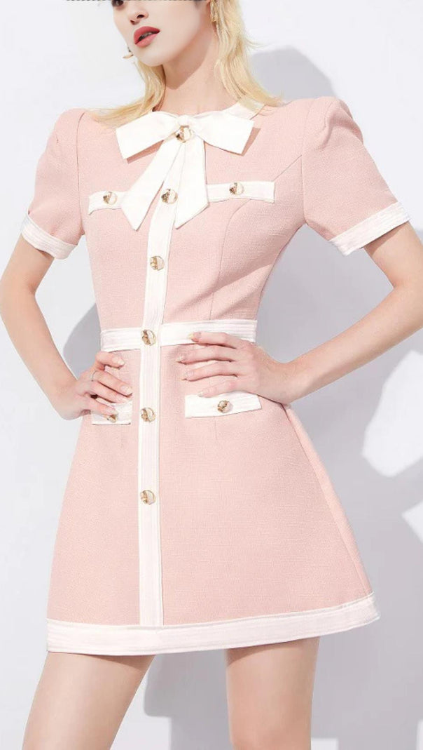 AIIZIE BOW FRONT BUTTON DETAIL MINI DRESS - product image