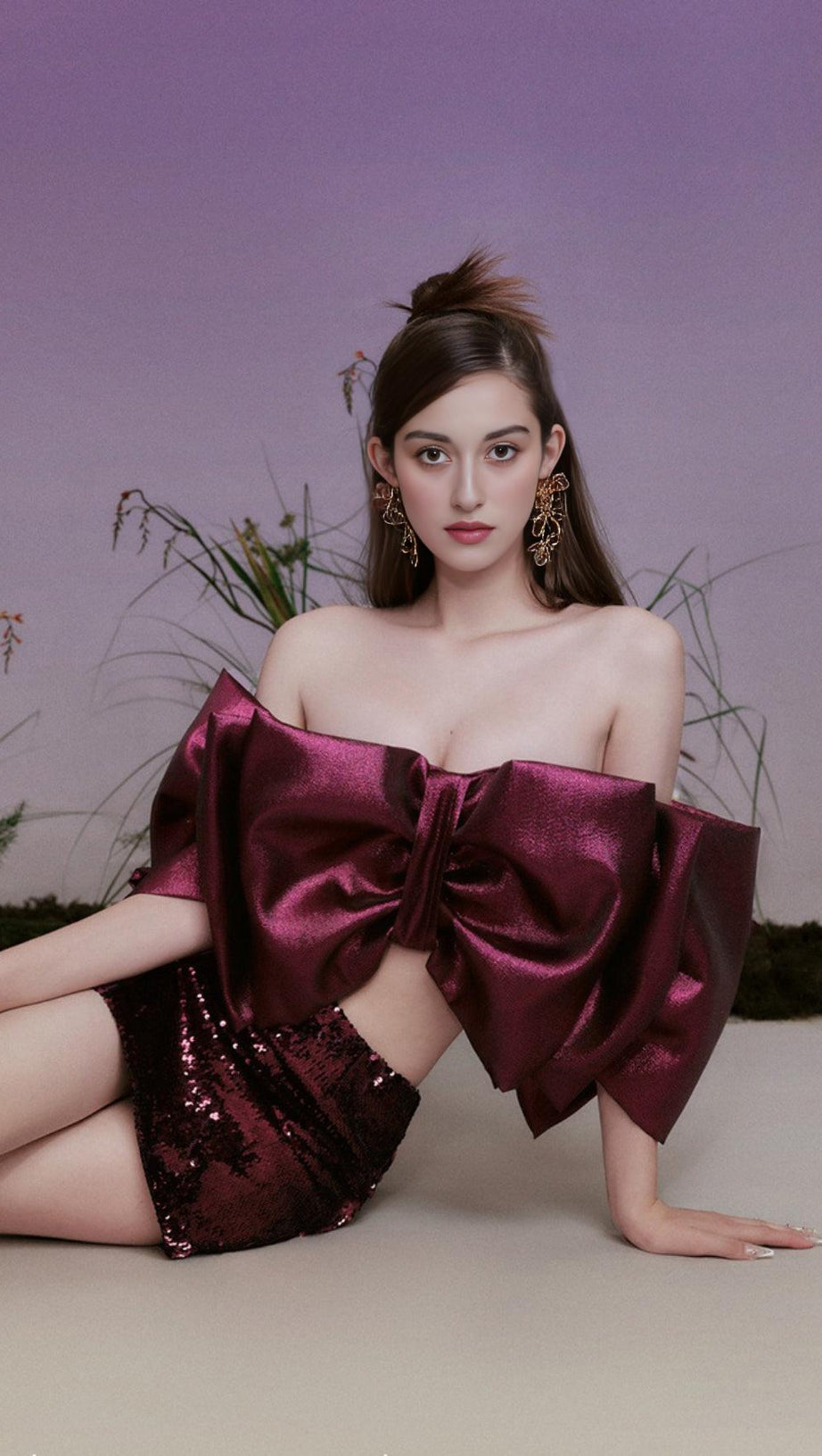 BOW TOP & SEQUIN SKIRT SUIT