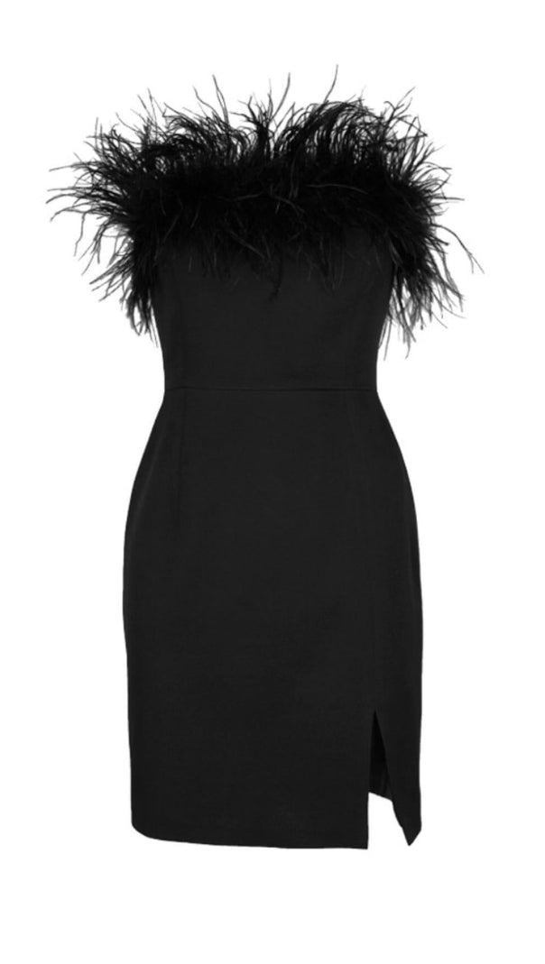 AIIZIE STRAPLESS FEATHER MINI DRESS IN BLACK - product image