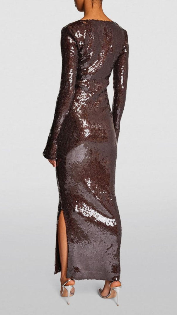 AIIZIE BROWN CUT OUT SEQUIN MAXI DRESS - product image