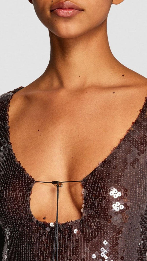 AIIZIE BROWN CUT OUT SEQUIN MAXI DRESS - product image