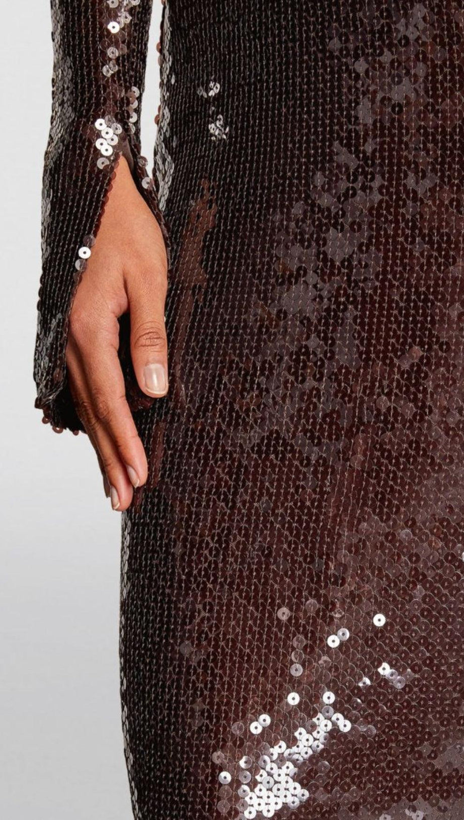 BROWN CUT OUT SEQUIN MAXI DRESS