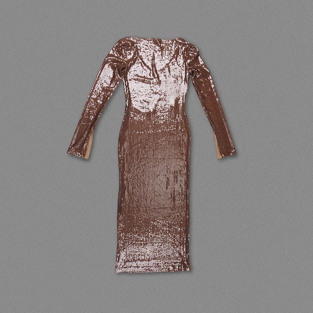 AIIZIE BROWN CUT OUT SEQUIN MAXI DRESS - product image
