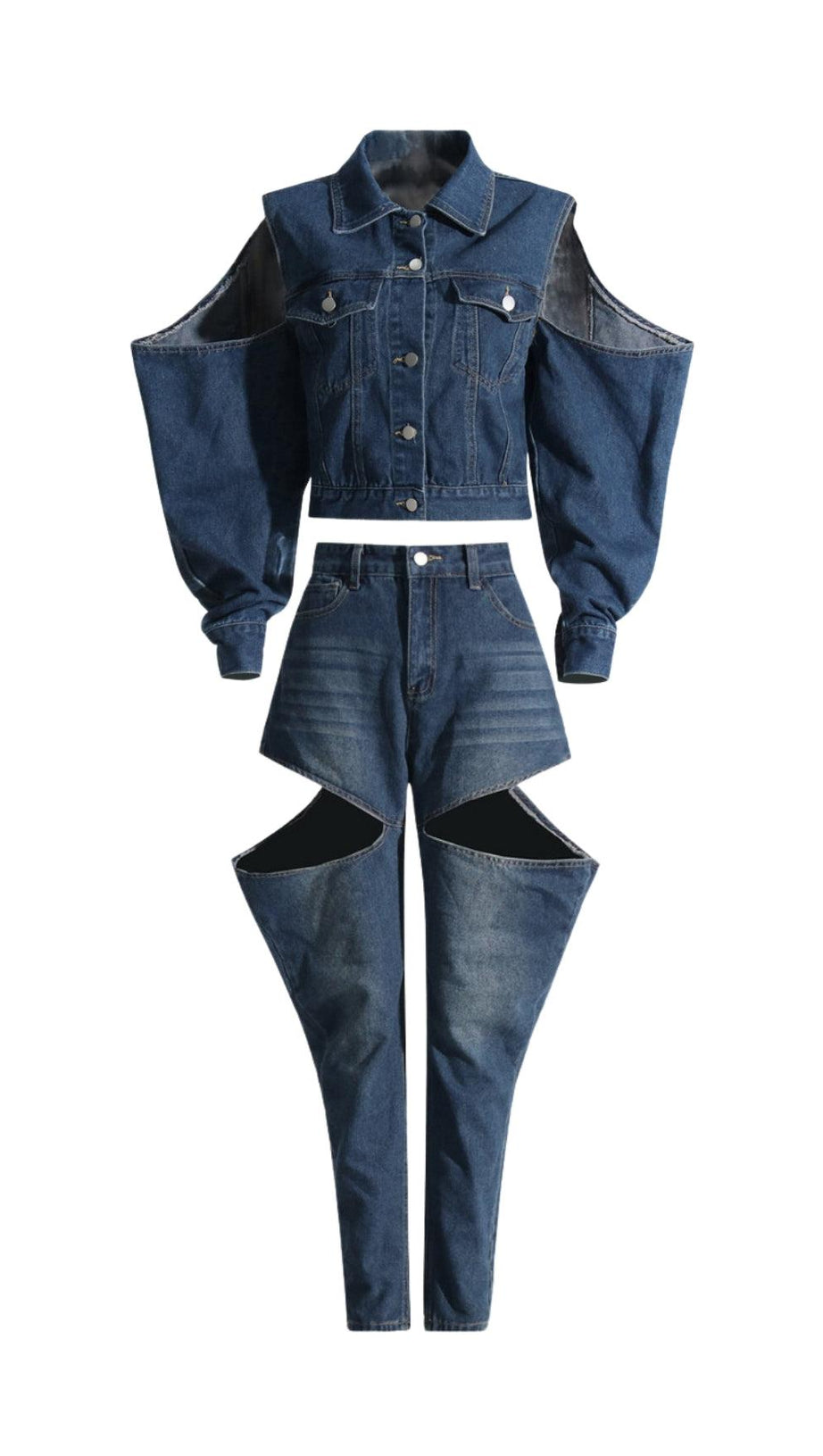 SET DI PANTALONI IN DENIM CON BOTTONI E TAGLIO