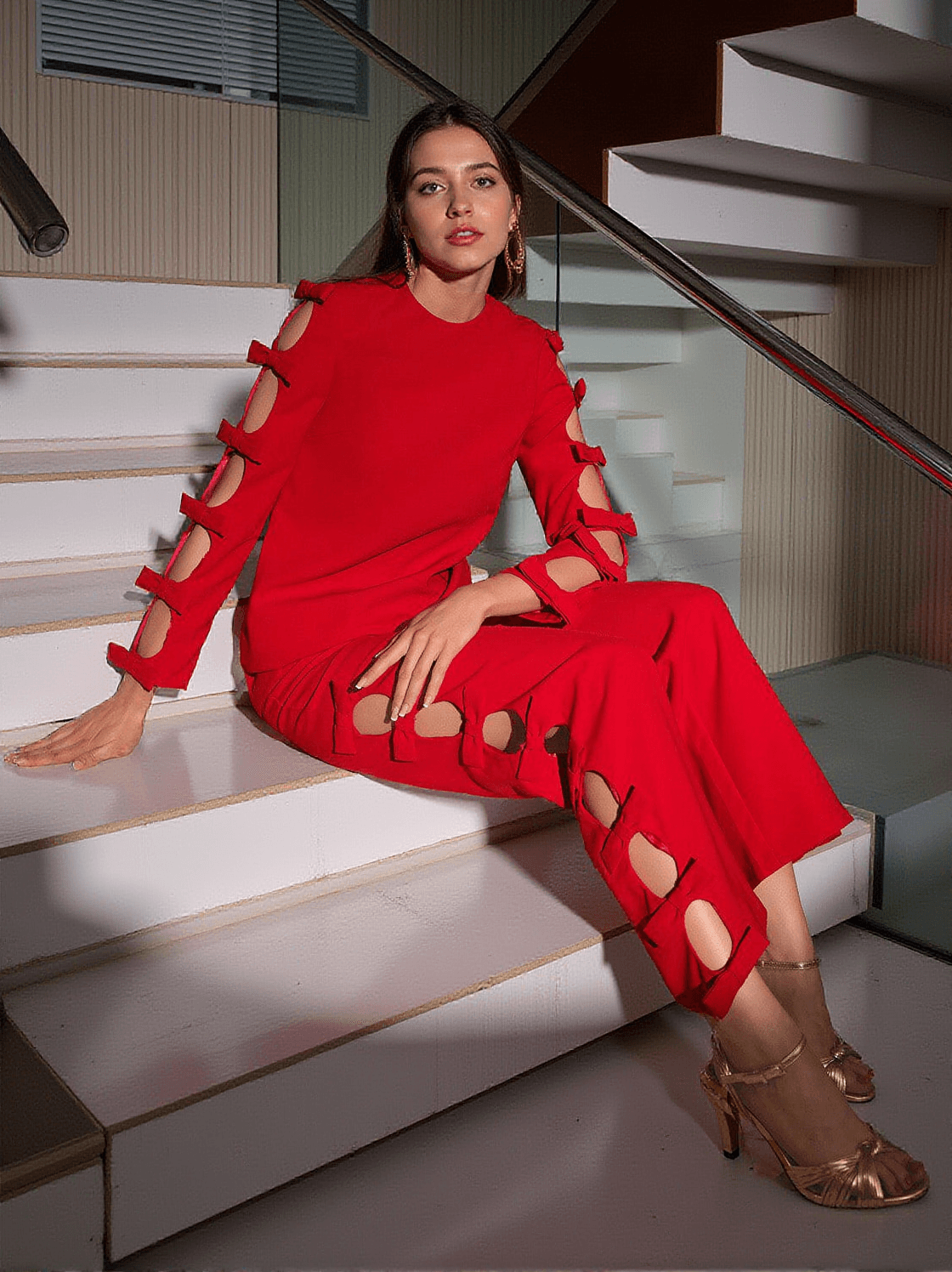 SUNNI LONG SLEEVE BOW CUTOUT PANTS SET