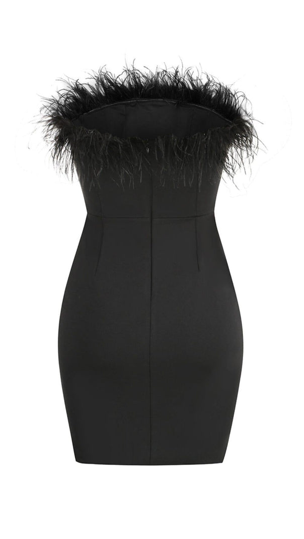 AIIZIE STRAPLESS FEATHER MINI DRESS IN BLACK - product image