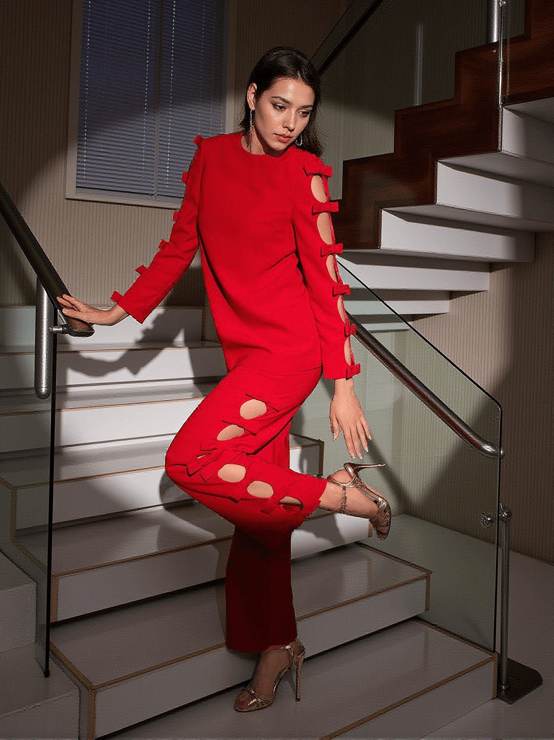 SUNNI LONG SLEEVE BOW CUTOUT PANTS SET