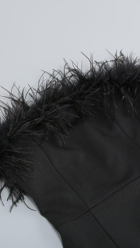 MINI ABITO CON PIUME SENZA SPALLINE NERO