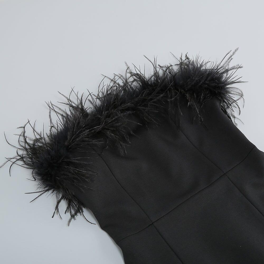 AIIZIE STRAPLESS FEATHER MINI DRESS IN BLACK - product image