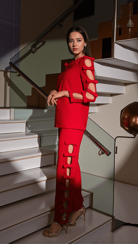 SUNNI LONG SLEEVE BOW CUTOUT PANTS SET