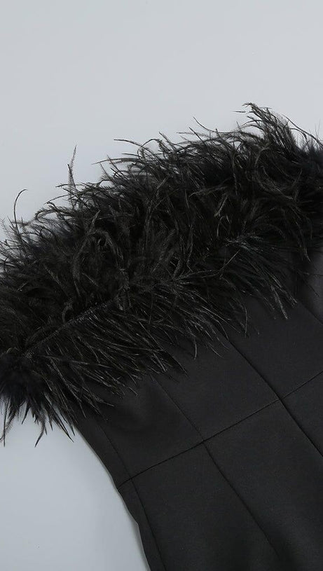 MINI ABITO CON PIUME SENZA SPALLINE NERO