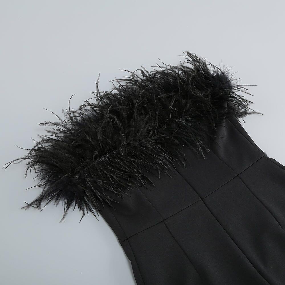 MINI ABITO CON PIUME SENZA SPALLINE NERO