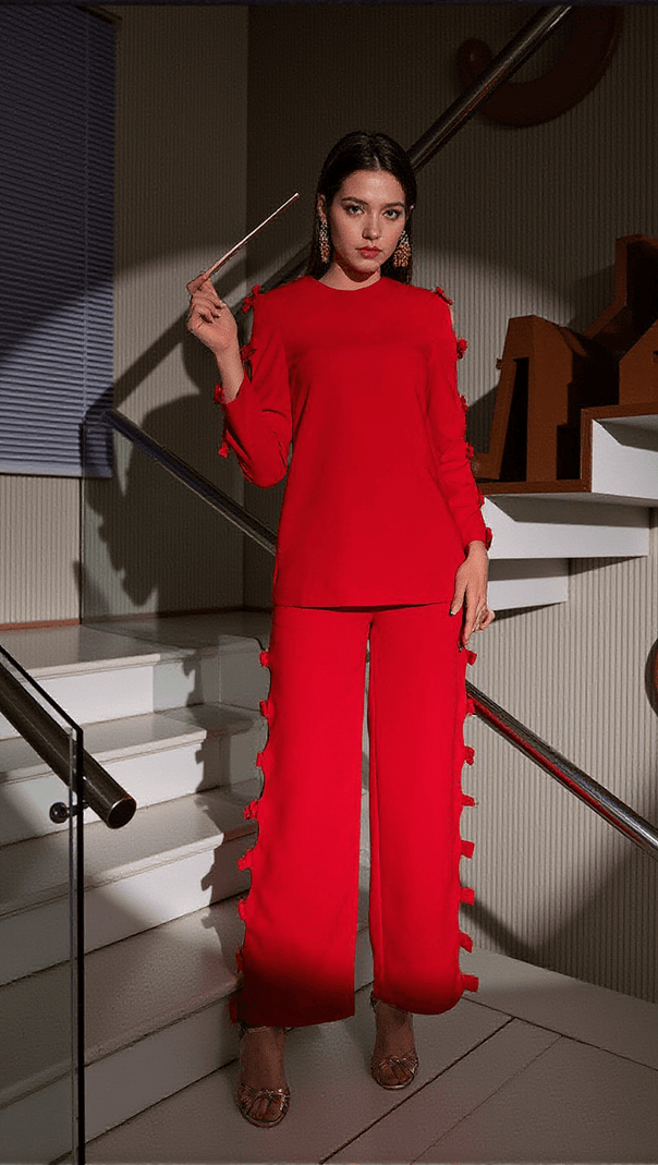 AIIZIE SUNNI LONG SLEEVE BOW CUTOUT PANTS SET - product image