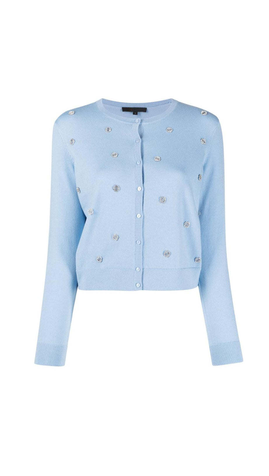 Strickjacke aus Wolle mit Kleeblatt-Verzierung in Blau 