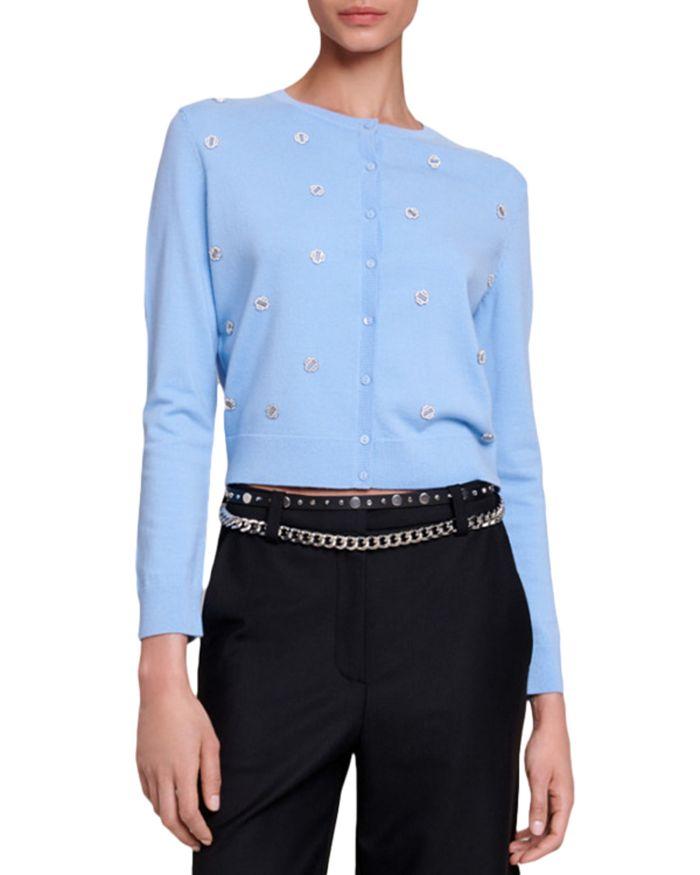 AIIZIE CLOVER-EMBELLISHED WOOL CARDIGAN IN BLEUS - product image