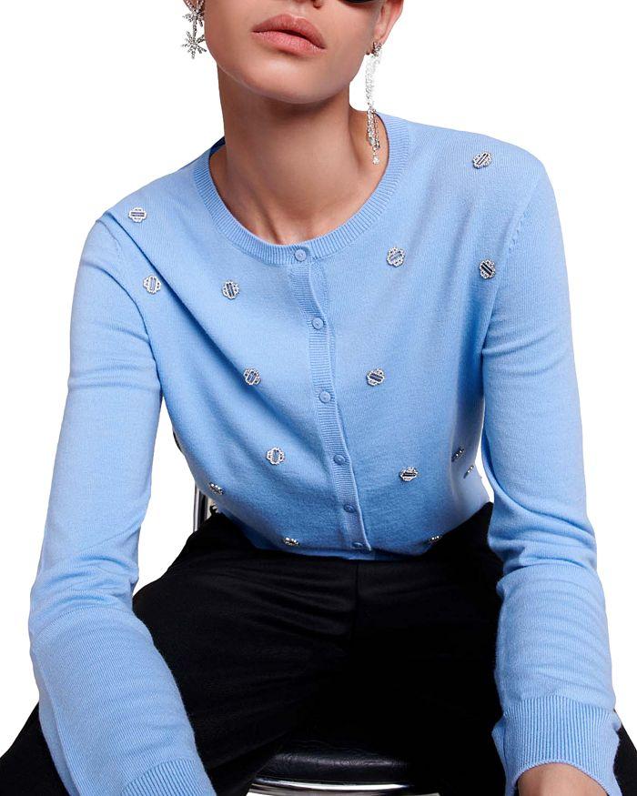 CARDIGAN IN LANA CON DECORAZIONI A TRIFOGLIO IN BLEUS 