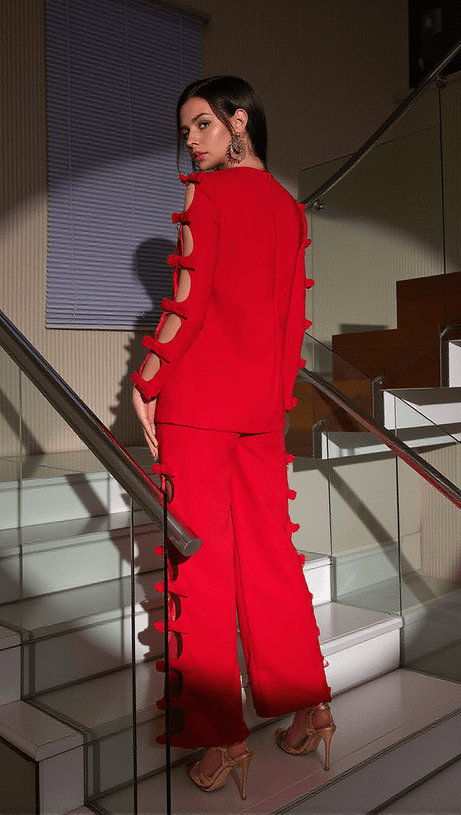 SUNNI LONG SLEEVE BOW CUTOUT PANTS SET