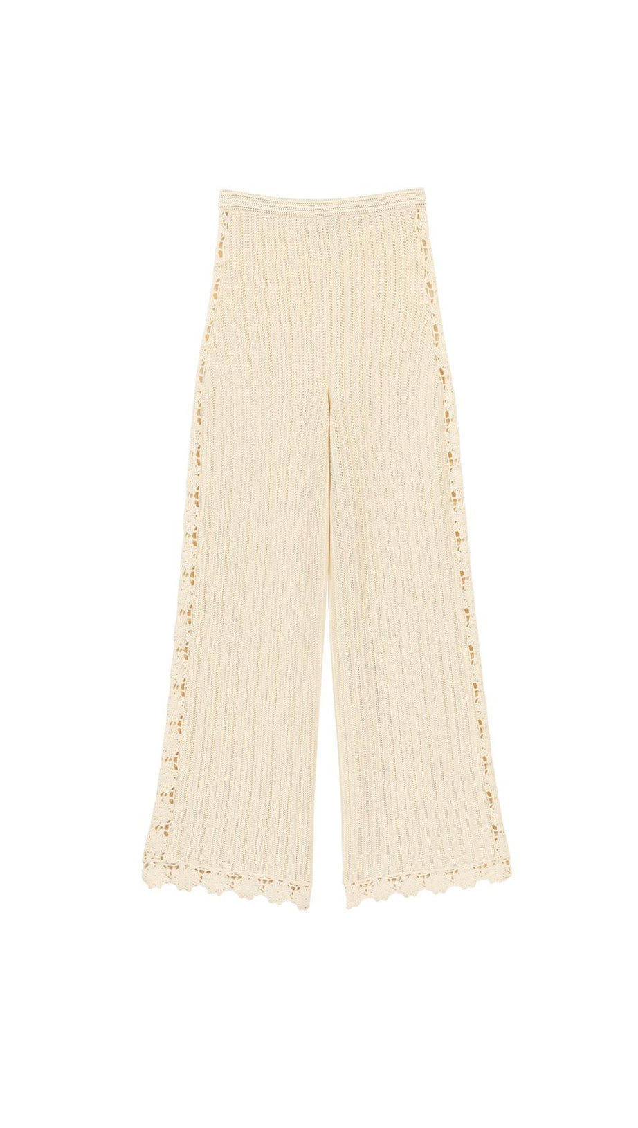 PANTALONI IN MAGLIA CON BORDI ALL'UNCINETTO 