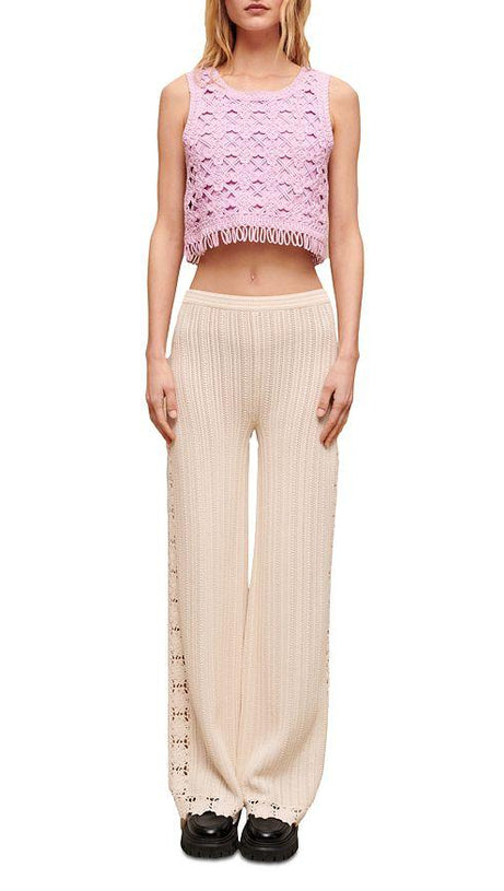 PANTALONI IN MAGLIA CON BORDI ALL'UNCINETTO 