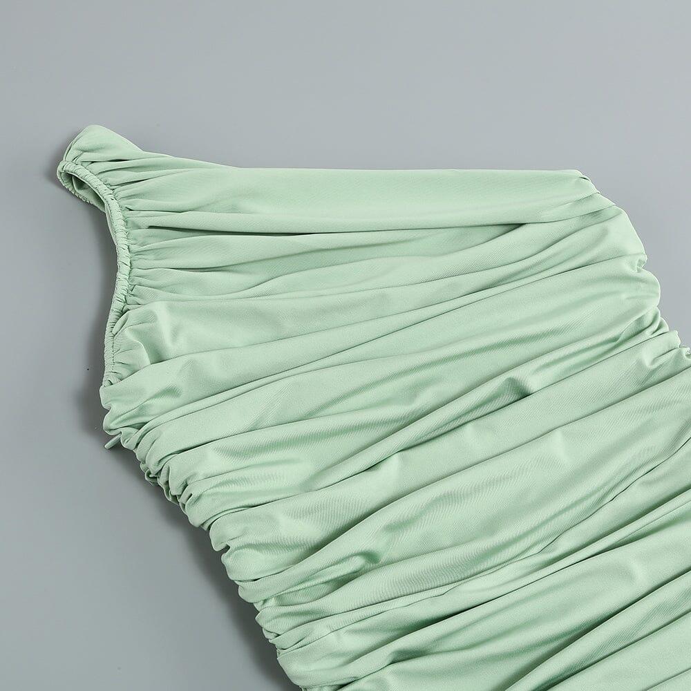 PLISSIERTES ÄRMELLOSES ONE-SHOULDER-KLEID IN GRÜN