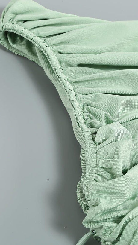 PLEATED SLEEVELESS ONE-SHOULDER DRESS IN GREEN