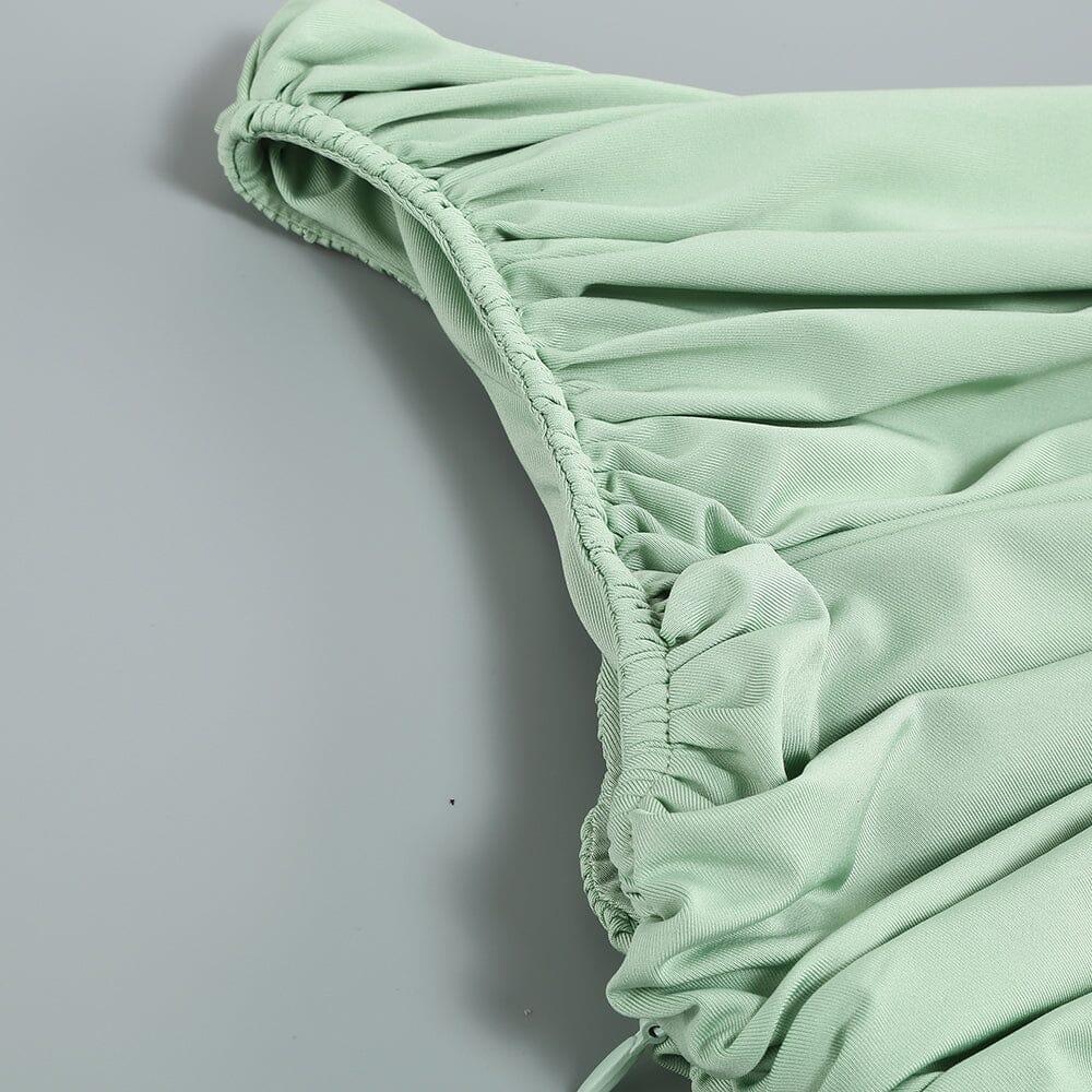 PLISSIERTES ÄRMELLOSES ONE-SHOULDER-KLEID IN GRÜN